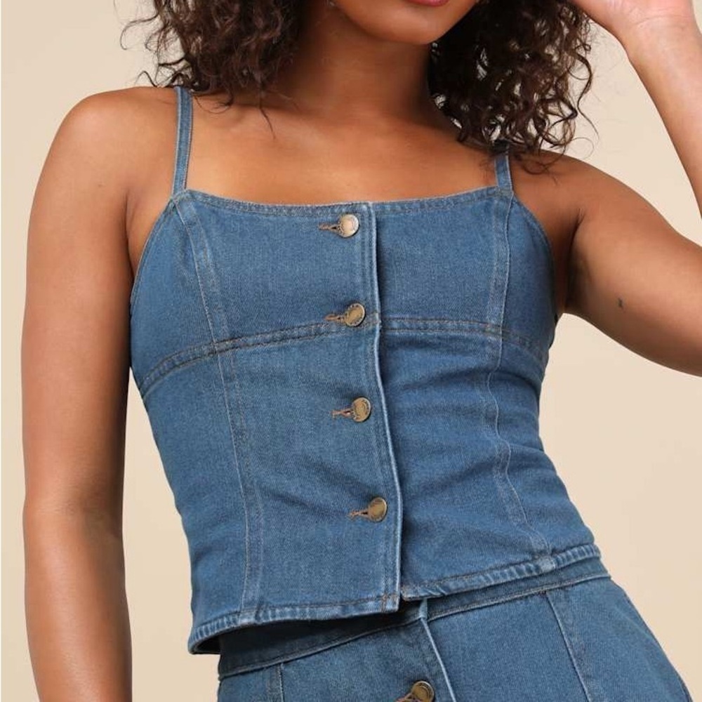 LULU'S Kamile Blue Chambray
Button Front Tank Top